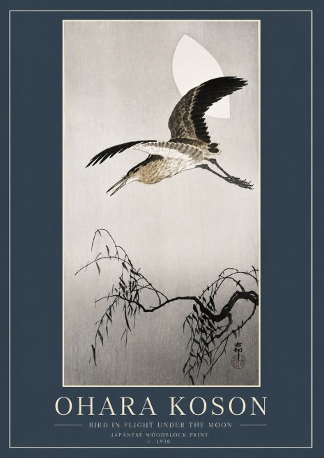 Ohara Koson Bird in Flight Under the Moon No6 - Plakat