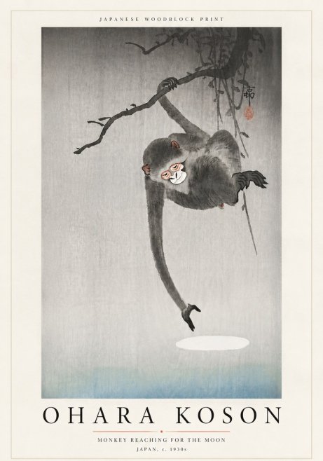 Ohara Koson Monkey Reaching for the Moon No6 - Plakat