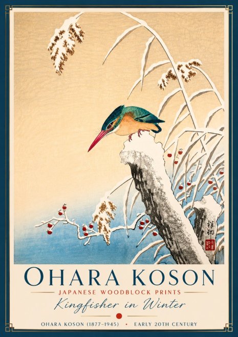 Ohara Koson Kingfisher in Winter II No2 - Plakat