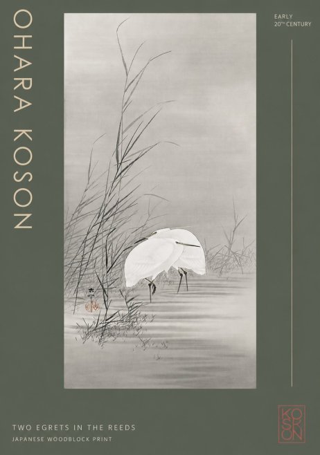 Ohara Koson Two Egrets in the Reeds No2 - Plakat