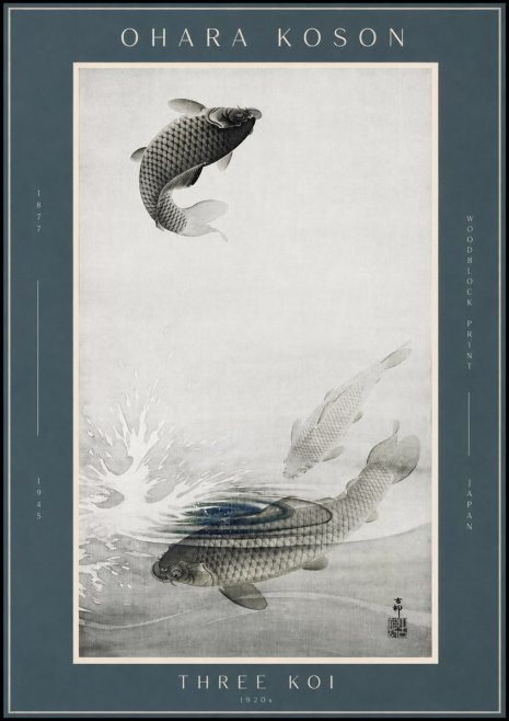 Ohara Koson Three Koi No2 - Plakat