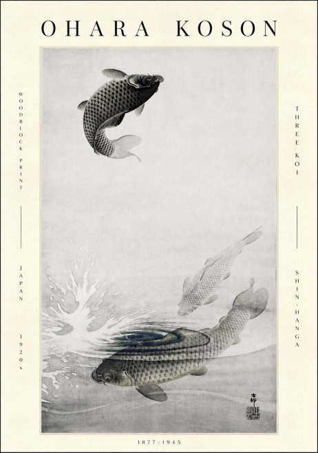 Ohara Koson Three Koi No3 - Plakat