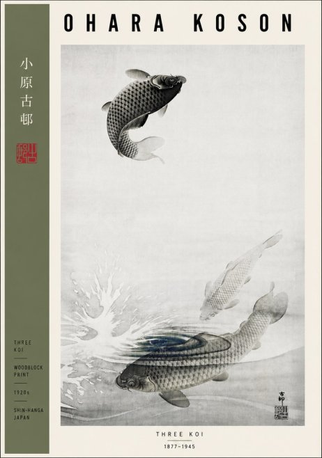 Ohara Koson Three Koi No5 - Plakat
