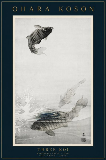 Ohara Koson Three Koi No6 - Plakat