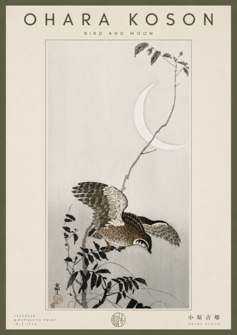 Ohara Koson Bird and Moon No6 - Plakat