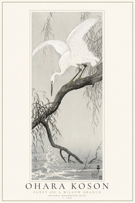 Ohara Koson Egret on a Willow Branch No1 - Plakat