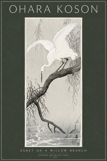 Ohara Koson Egret on a Willow Branch No3 - Plakat