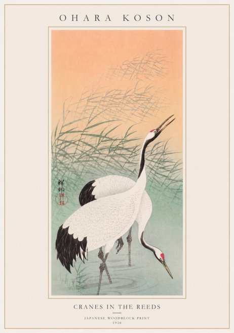 Ohara Koson Cranes in the Reeds No1 - Plakat