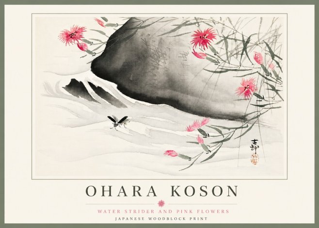 Ohara Koson Water Strider and Pink Flowers No5 - Plakat