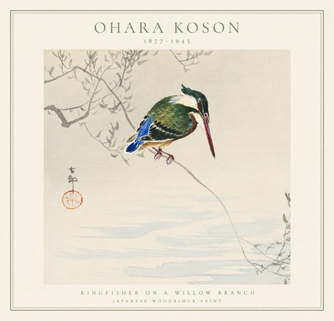 Ohara Koson Kingfisher on a Willow Branch No1 - Plakat