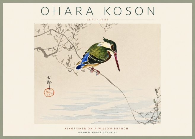 Ohara Koson Kingfisher on a Willow Branch No3 - Plakat