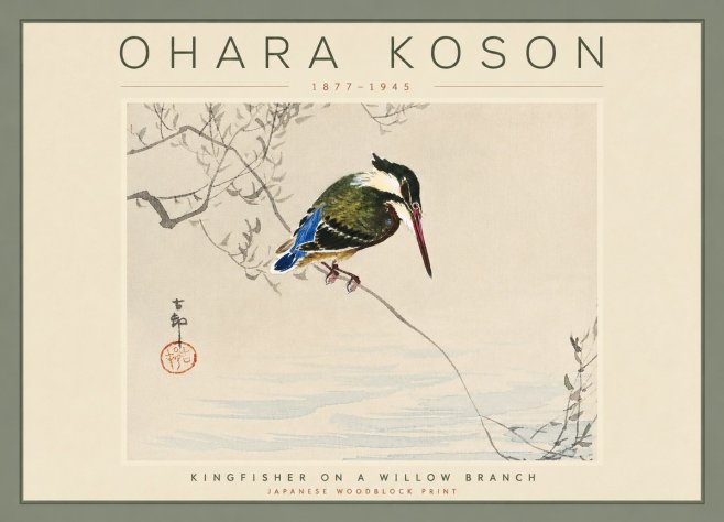 Ohara Koson Kingfisher on a Willow Branch No4 - Plakat