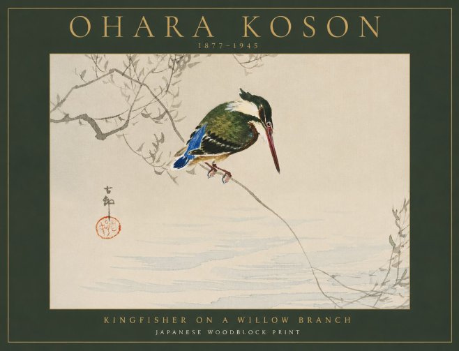 Ohara Koson Kingfisher on a Willow Branch No6 - Plakat