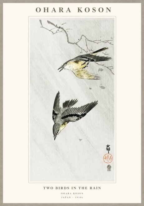 Ohara Koson Two Birds in the Rain No1 - Plakat