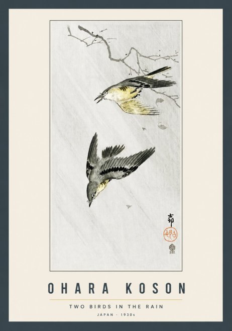 Ohara Koson Two Birds in the Rain No2 - Plakat