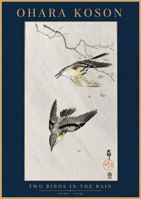 Ohara Koson Two Birds in the Rain No4 - Plakat