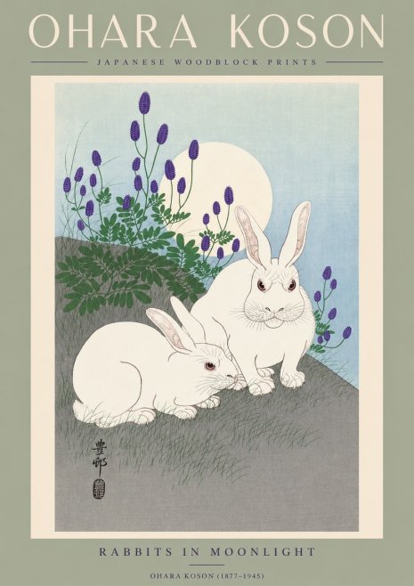 Ohara Koson Rabbits in Moonlight No2 - Plakat