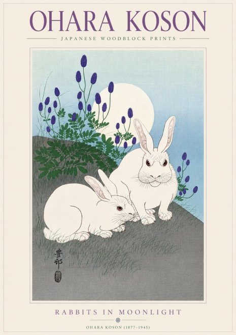 Ohara Koson Rabbits in Moonlight No3 - Plakat