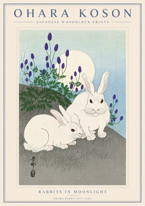 Ohara Koson Rabbits in Moonlight No4 - Plakat