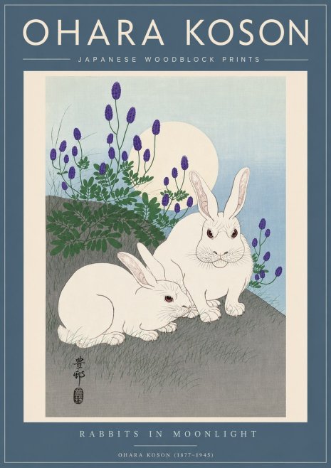 Ohara Koson Rabbits in Moonlight No5 - Plakat