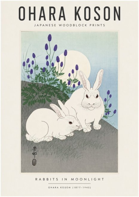 Ohara Koson Rabbits in Moonlight No6 - Plakat