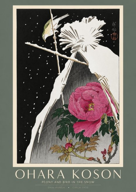 Ohara Koson Peony and Bird in the Snow No2 - Plakat