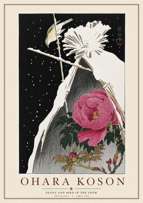 Ohara Koson Peony and Bird in the Snow No3 - Plakat