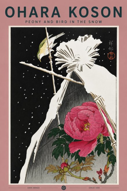 Ohara Koson Peony and Bird in the Snow No5 - Plakat