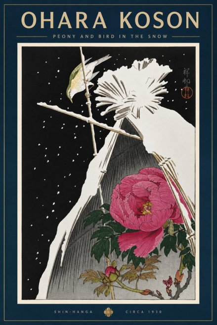 Ohara Koson Peony and Bird in the Snow No6 - Plakat