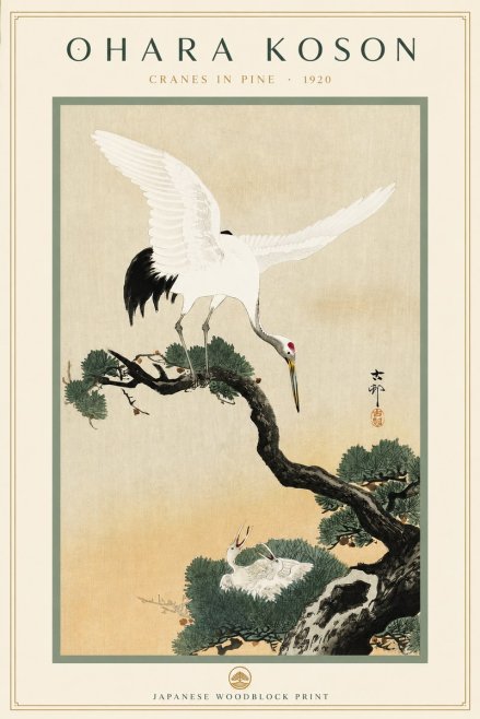 Ohara Koson Cranes in Pine No3 - Plakat
