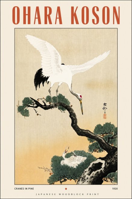 Ohara Koson Cranes in Pine No5 - Plakat