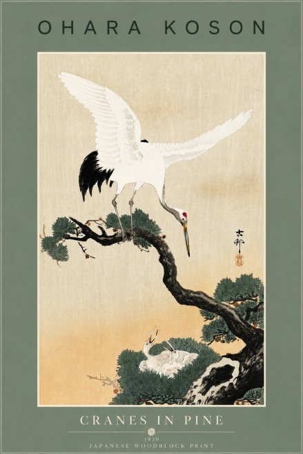 Ohara Koson Cranes in Pine No6 - Plakat