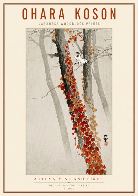 Ohara Koson Autumn Vine and Birds No3 - Plakat