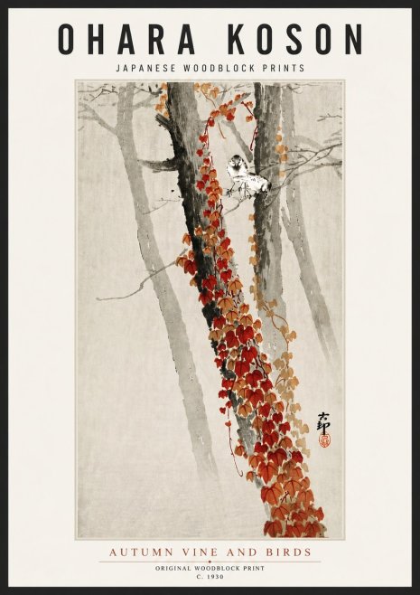 Ohara Koson Autumn Vine and Birds No4 - Plakat