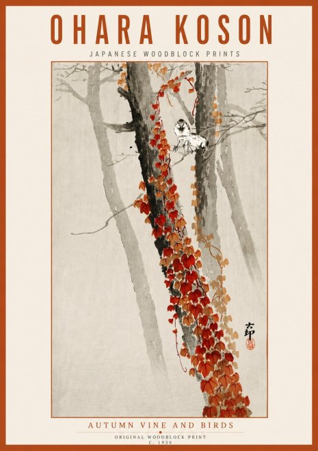 Ohara Koson Autumn Vine and Birds No6 - Plakat