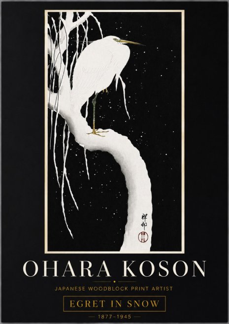 Ohara Koson Egret in Snow No6 - Plakat