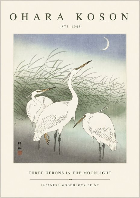 Ohara Koson Three Herons in the Moonlight No1 - Plakat
