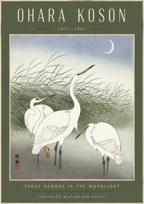 Ohara Koson Three Herons in the Moonlight No4 - Plakat