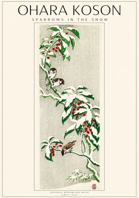 Ohara Koson Sparrows in the Snow No3 - Plakat