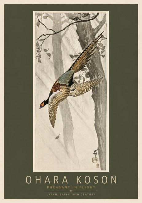 Ohara Koson Pheasant in Flight No2 - Plakat