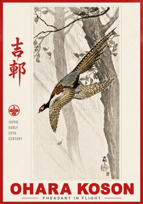 Ohara Koson Pheasant in Flight No6 - Plakat