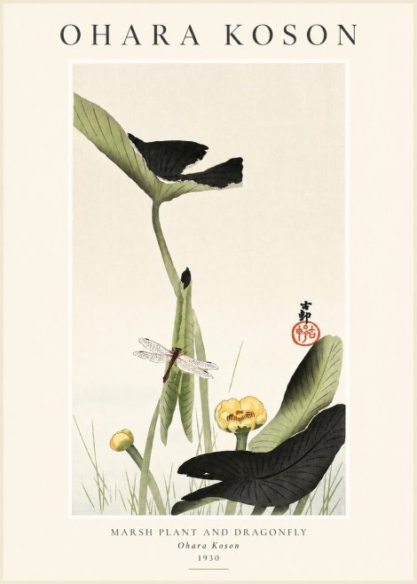 Ohara Koson Marsh Plant and Dragonfly No3 - Plakat