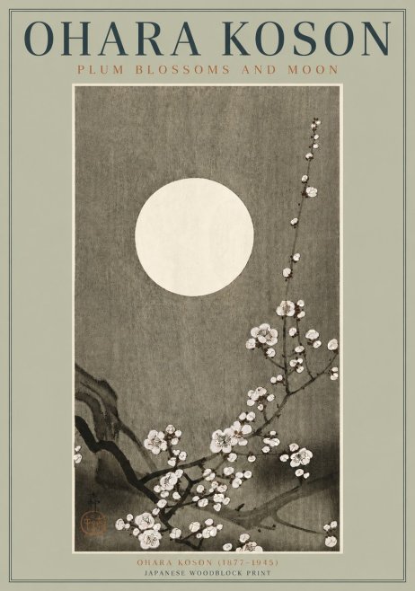 Ohara Koson Plum Blossoms and Moon No3 - Plakat