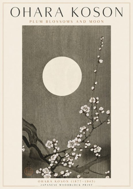 Ohara Koson Plum Blossoms and Moon No4 - Plakat