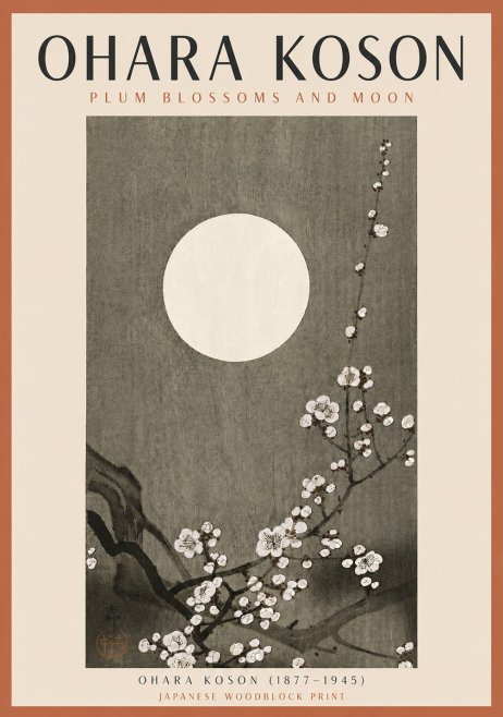 Ohara Koson Plum Blossoms and Moon No5 - Plakat