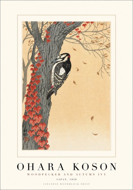 Ohara Koson Woodpecker and Autumn Ivy No1 - Plakat