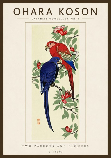 Ohara Koson Two Parrots and Flowers No5 - Plakat