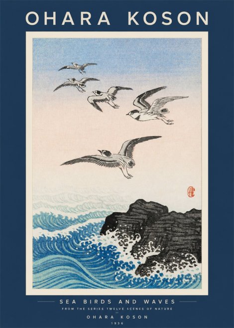 Ohara Koson Sea Birds and Waves No2 - Plakat