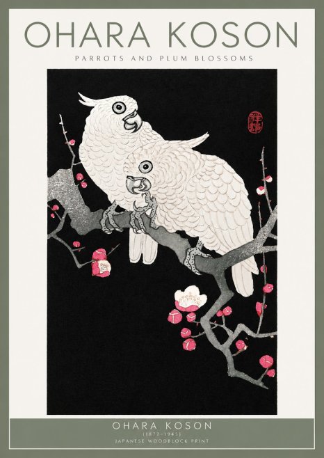 Ohara Koson Parrots and Plum Blossoms No2 - Plakat