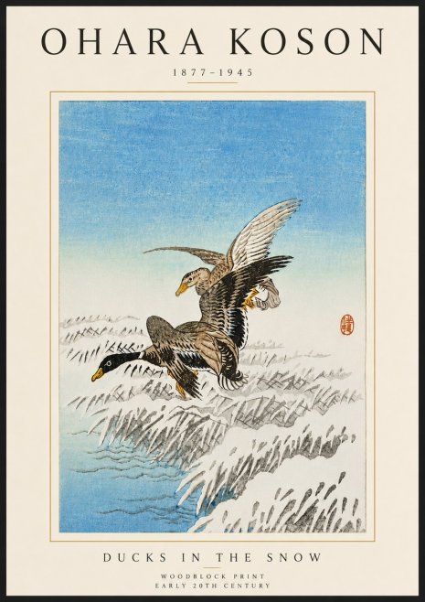 Ohara Koson Ducks in the Snow No6 - Plakat
